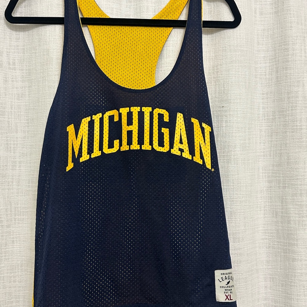 Reversible University of Michigan League Navy and Yellow Women's Tank Top Jersey